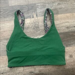 Lululemon Reversible Hunter Green / Purple Floral Sports Bra Size 2 EUC